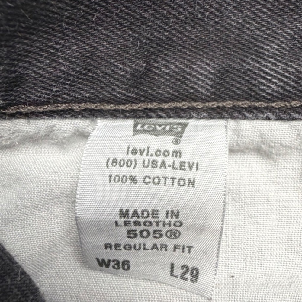 Levis 505 Regular Fit Jeans Mens 36x29 Faded Black Straight Leg Denim Pants - Picture 3 of 8